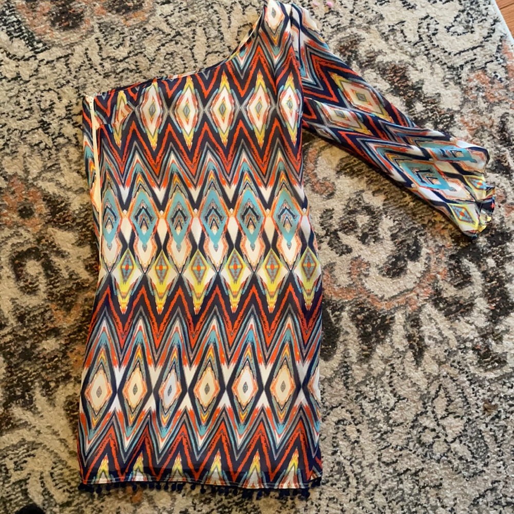 Boho-Aztec One Shoulder Dress